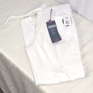 YMI White Distressed Drawstring Jogger Pants